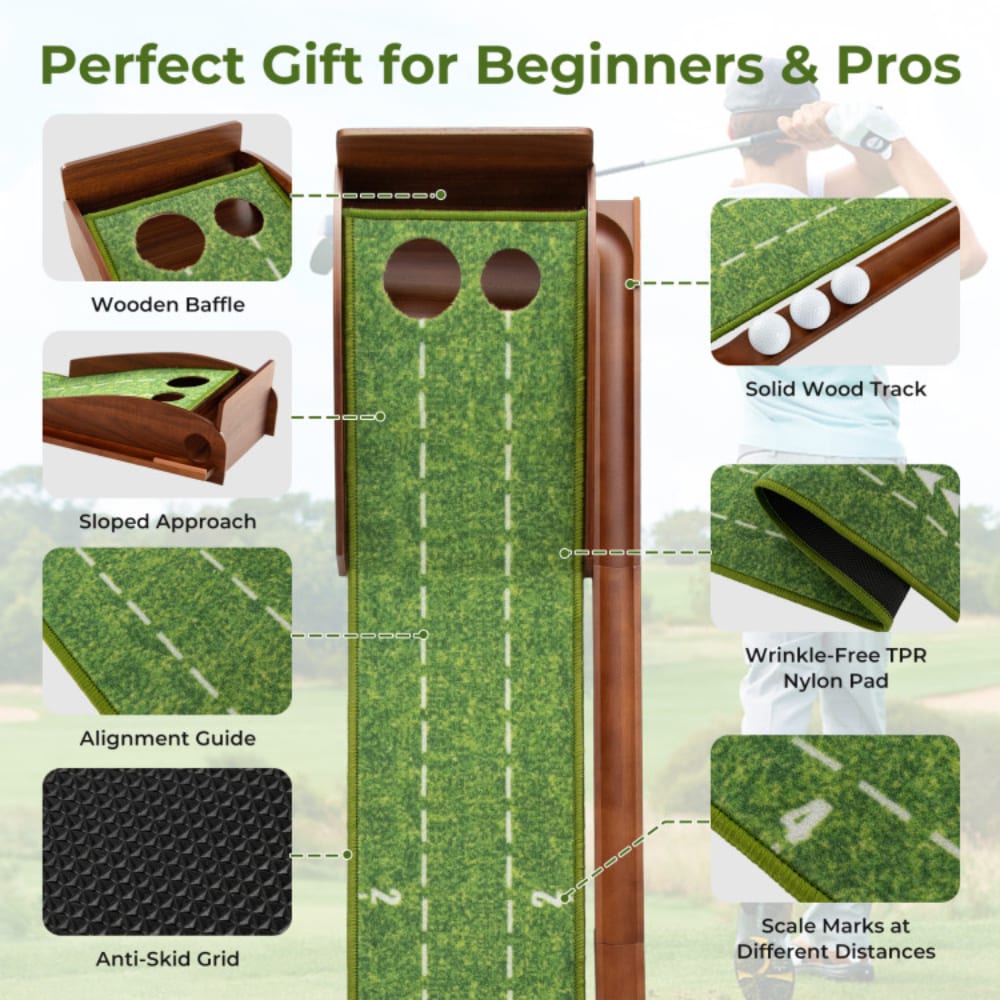 Golf Putting Mat Practice Training Aid With Auto Ball Return And 2/3 Hole Sizes_voghion.com